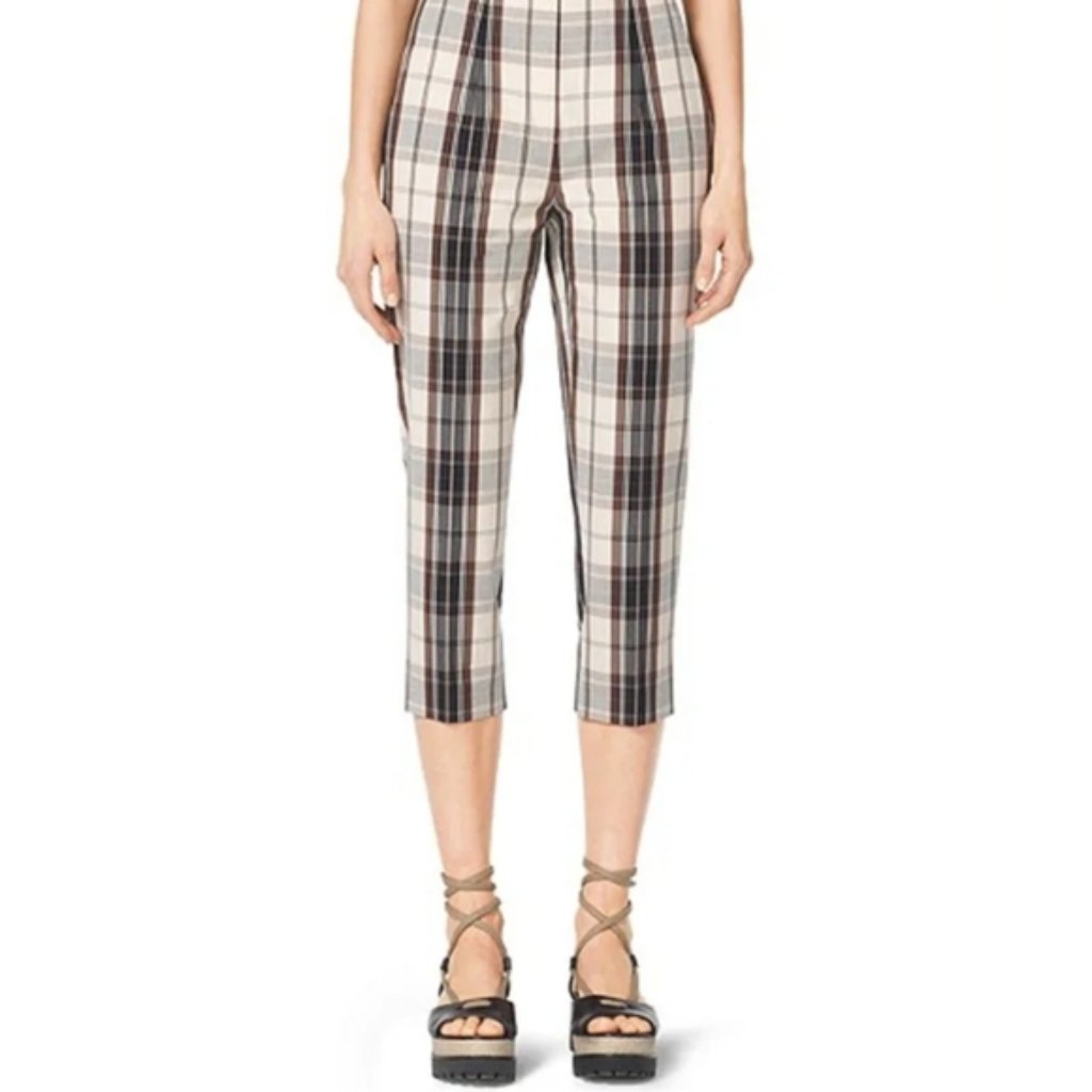 Michael Kors Collection Madras Plaid Cotton-Canvas Capri Cropped Trousers Sz 10